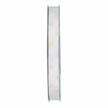 Ruban cadeau gros grain pois 10mm/20 mètres blanc