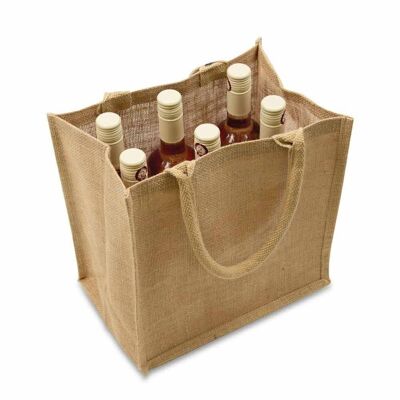 Jute carrier bags including inserts for bottles