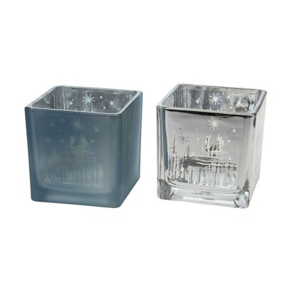 Glass candle holder assorted white/blue Liv