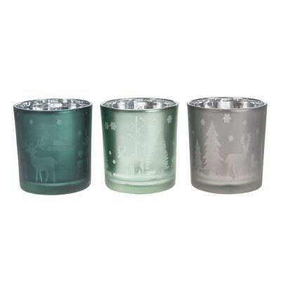 Glass candle holder 7.3x7.3x8cm assorted Amora