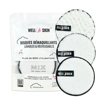 Set of 3 washable and reusable make-up removal discs