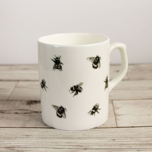 Hand Printed Black Bees Bone China Mug