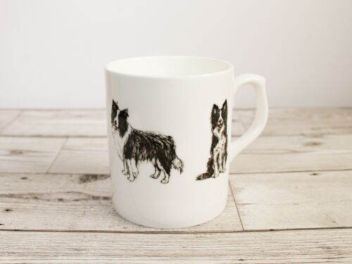 Hand Printed Border Collie Dog Bone China Mug