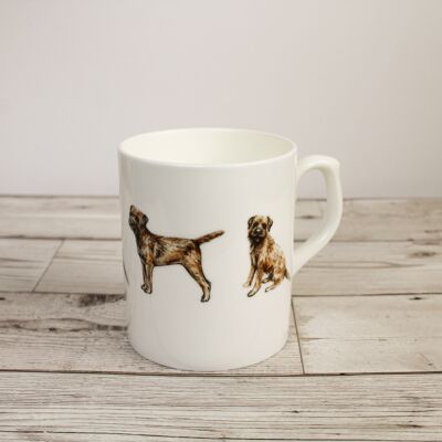 Taza de porcelana de hueso de perro Border Terrier impresa a mano