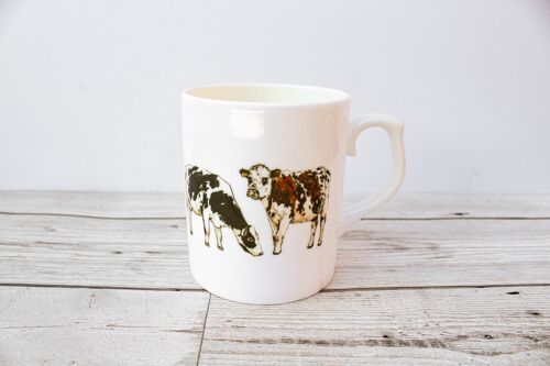 Hand Printed Cows Bone China Mug