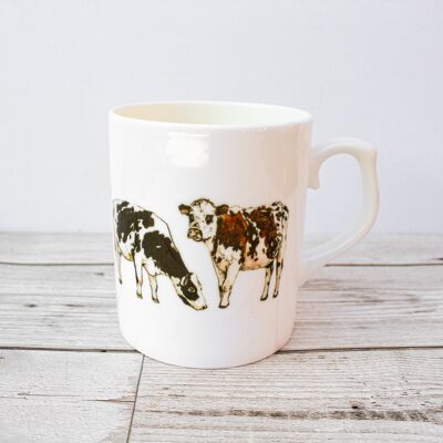 Hand Printed Cows Bone China Mug