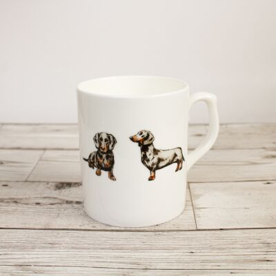 Hand Printed Dachshund Dog Bone China Mug