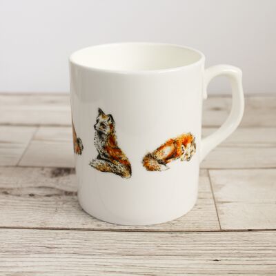 Hand Printed Foxes Bone China Mug