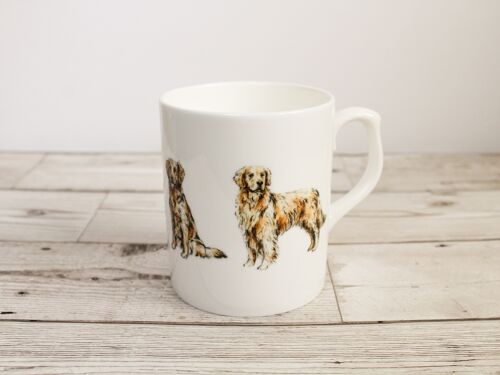 Hand Printed Golden Retriever Dog Bone China Mug