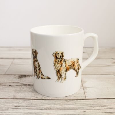 Hand Printed Golden Retriever Dog Bone China Mug