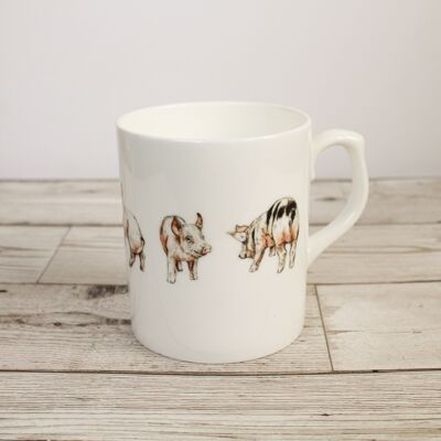 Hand Printed Piglets Bone China Mug