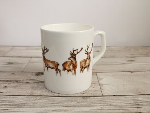 Hand Printed Stags Deer Bone China Mug