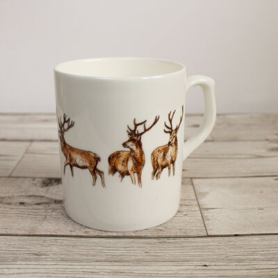 Hand Printed Stags Deer Bone China Mug