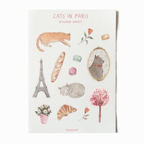 Cats In Paris Sticker Sheet