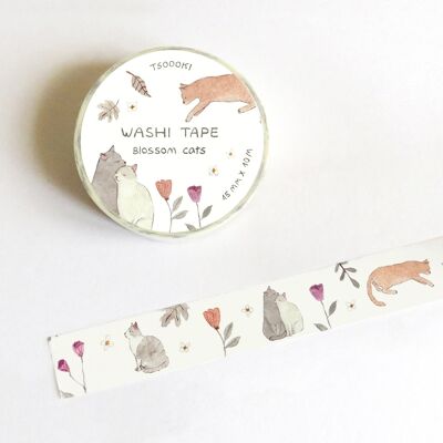 Cinta washi con gatos en flor