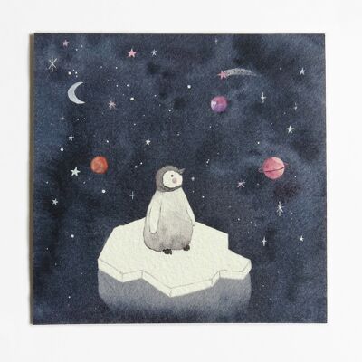 Space Penguin Art Print - Senza busta