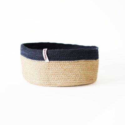 Panier en jute naturel avec bord bleu