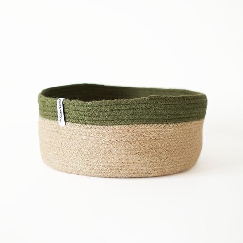 Cesta de Yute Natural Borde Color Verde