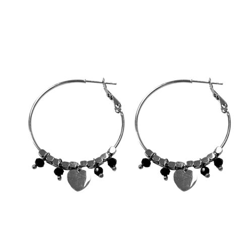 Earring silver with beads - black