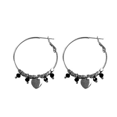 Earring silver with beads - black