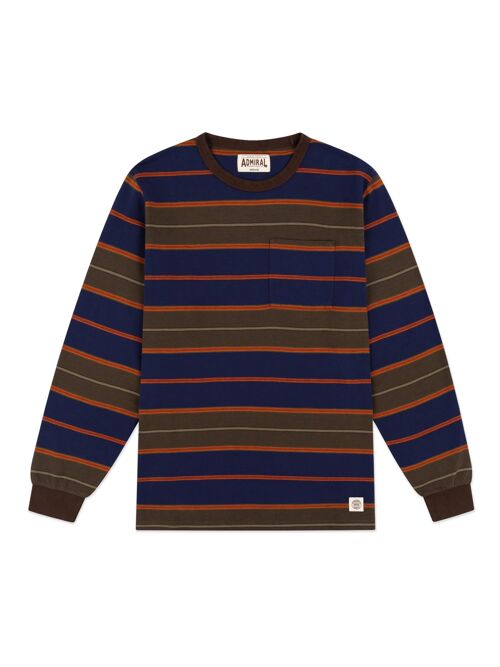 Gowan Stripe Long Sleeve T-Shirt - Navy / Khaki / Orange