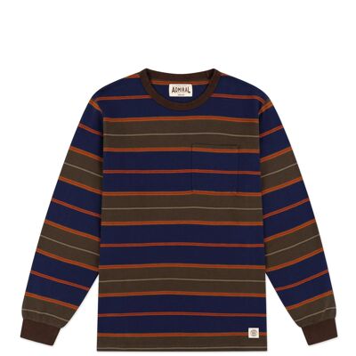 T-Shirt Gowan Stripe Manches Longues - Marine / Kaki / Orange