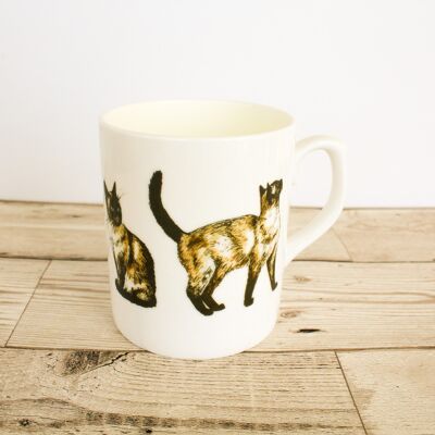 Hand Printed Siamese Cat Bone China Mug