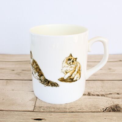 Hand Printed Ragdoll Cat Bone China Mug