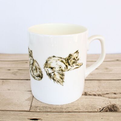 Taza de porcelana de hueso de gato persa impresa a mano