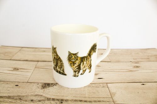 Hand Printed Maine Coon Cat Bone China Mug
