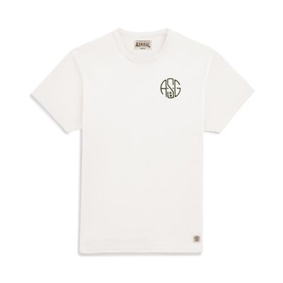 ASGco. T-shirt con logo a punto catenella a cerchio - Gyr White