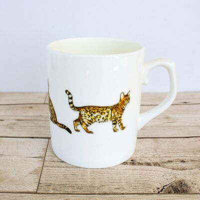 Hand Printed Bengal Cat Bone China Mug