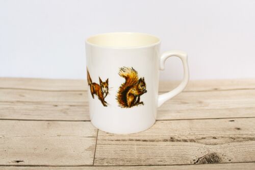 Hand Printed Red Squirrels Bone China Mug