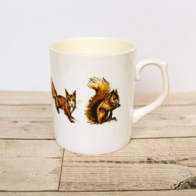 Hand Printed Red Squirrels Bone China Mug