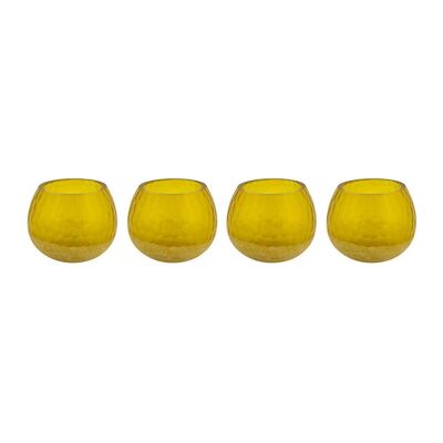 Dimpled Glass Tealight Holder - Set of 4 - Yellow