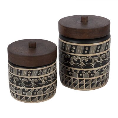 Terracotta Painted Trinket Pot - Set of 2 - Black