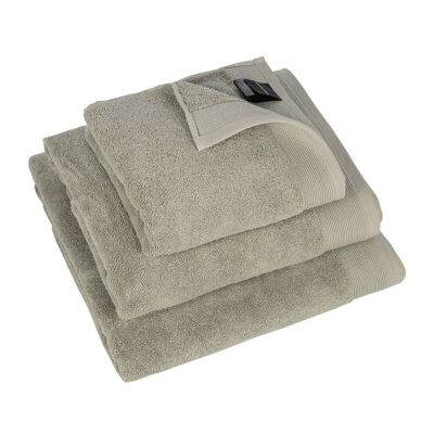 Organic Cotton Ribbed Border Towel - Pebble - Bath Towel