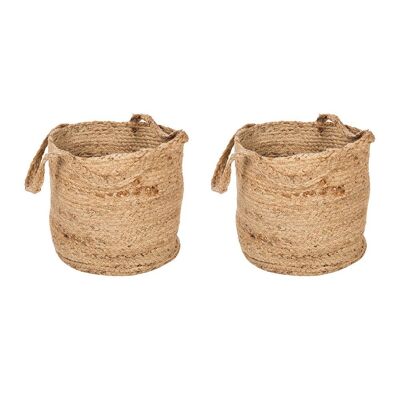 Natural Jute Basket with Handles - Set of 2