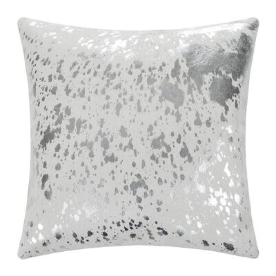 Metallic Acid Cowhide Cushion - 45x45cm - White/Silver