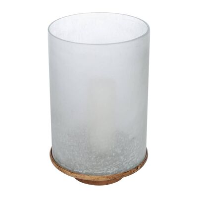 Buried Glass Hurricane with Wooden Base - Large