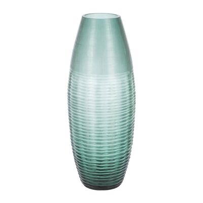 Striped and Ribbed Glass Vase - Green