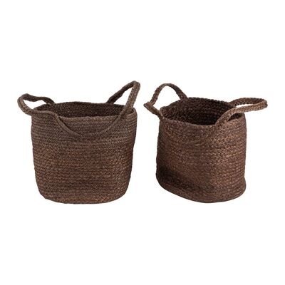 Walnut Jute Basket with Handles - Set of 2