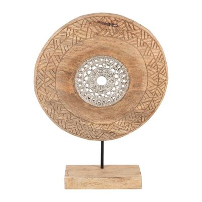 Carved Mango Wood Disc Object