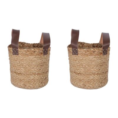 Burlap Look Basket with Handles - Set of 2