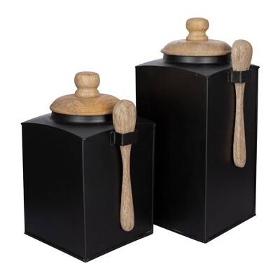 Black Storage Pot With Spoon - Set of 2