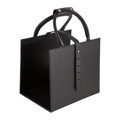 Leather Open Storage Basket - Black