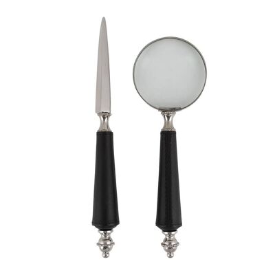 Magnifying Glass and Letter Opener Set - Black