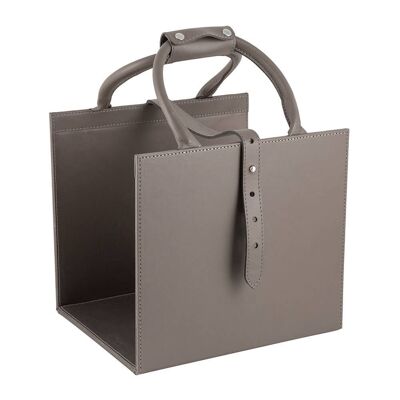 Leather Open Storage Basket - Charcoal