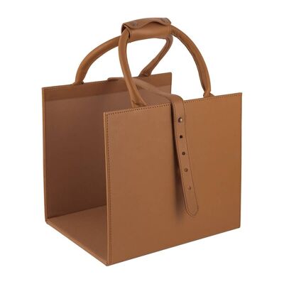 Leather Open Storage Basket - Tan