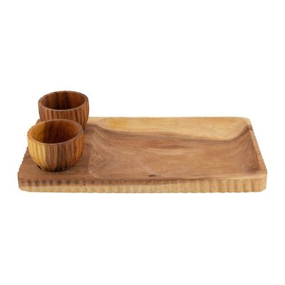 Wooden Platter with Pinch Pots